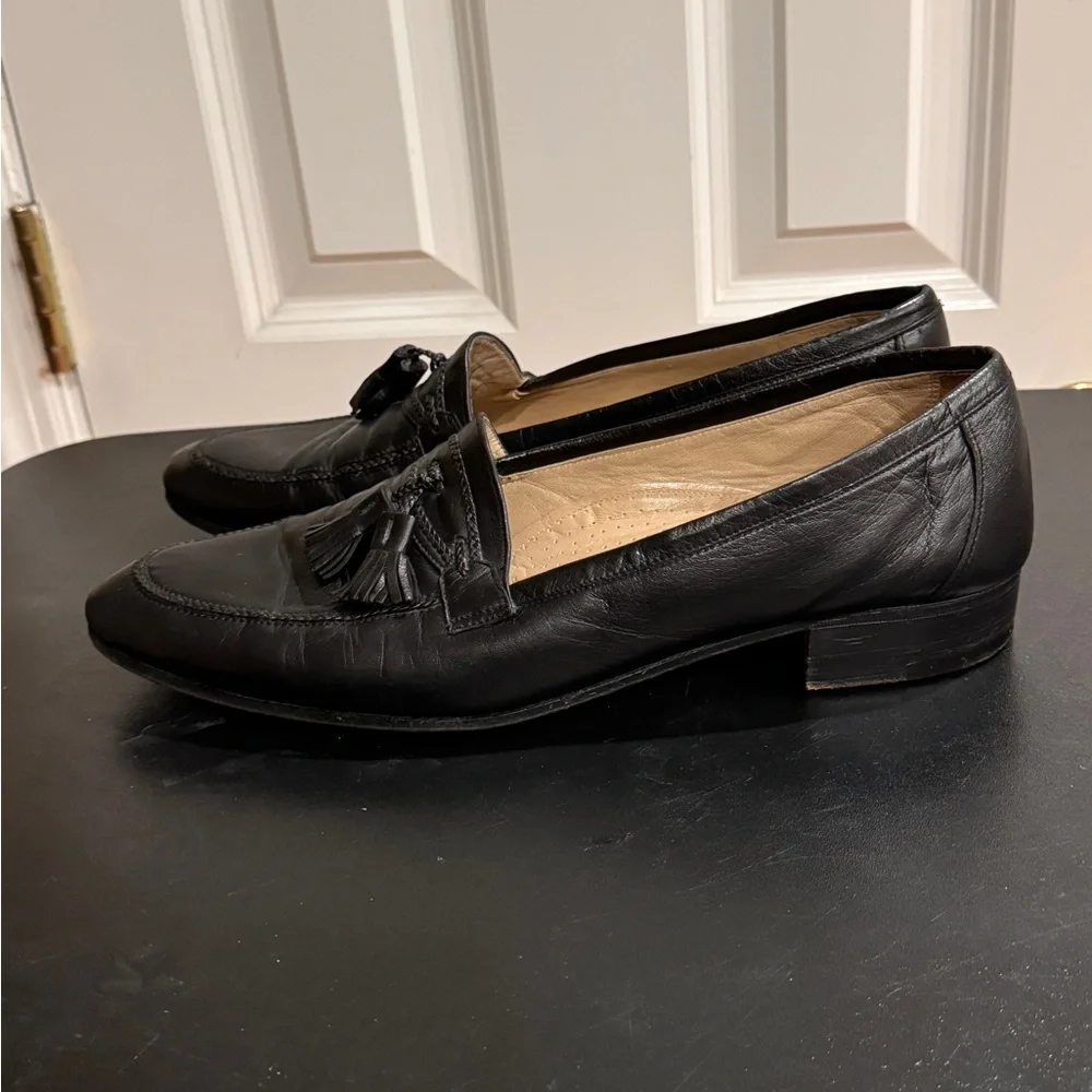 Bally Black Leather Tassel Loafers Slip-Ons size 12